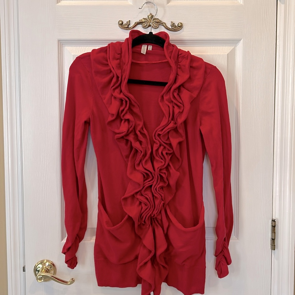 Madison ~ SZ S ~ Beautiful Red Cardigan ~ 5 eye hook closures